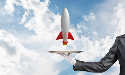 Wall Mural - Hand of waiter presenting rocket on tray.