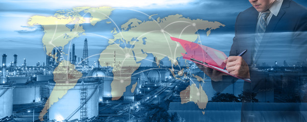 Wall Mural - Panorama image Oil and gas industry - refinery factory - petrochemical plant, Business Logistics Concept