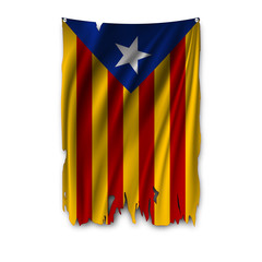 Wall Mural - Torn by the wind Nationalistic flag of Catalonia. Region of Spain. Ragged. The wavy fabric on white background. Realistic vector illustration.