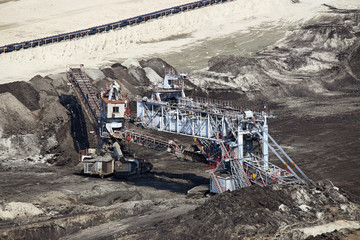 Wall Mural - Open pit coal mine with excavator heavy machinery