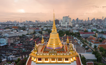Beautiful Golden Mount Temple Fair, Golden Mount Temple In Bangkok On The Morning, 