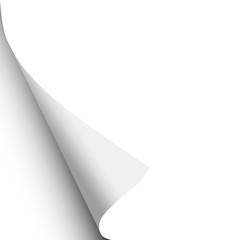 Wall Mural - Sheet of white paper with curled lower left corner. Element with space for text and other aims. Vector template paper design.