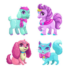 Sticker - Little cute pets icons set.