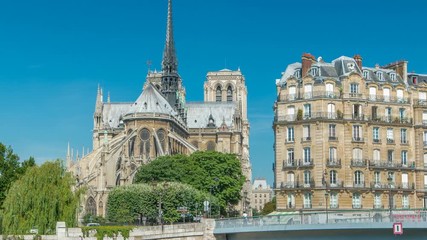 Wall Mural - Seine and Notre Dame de Paris timelapse is the one of the most famous symbols of Paris