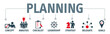 Banner planning concept vector illustration with icons