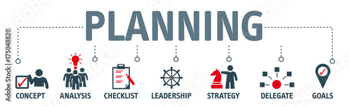 Fotografía Banner planning concept vector illustration with icons