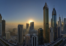 Dubai City At Night, Sunrise, Tall Buildings