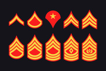 Military Ranks Stripes And Chevrons. Vector Set Army Insignia