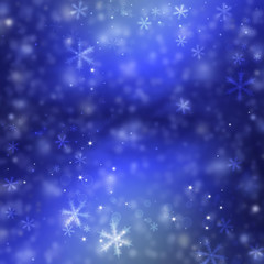 Wall Mural - Christmas fantasy, winter background with snowflakes and stars