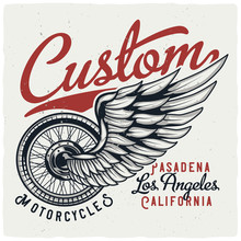 T-shirt Or Poster Design With Illustration Of Motorcycle Wheel And Wing