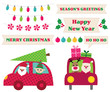 Santa Claus in a car, Christmas design elements collection