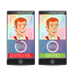 Poster - Smartphone Scan Person Face Vector. Electronic Identity Verification. Smartphone Biometric Scan System. Illustration