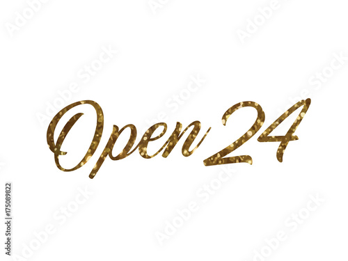 Fotografia, Obraz Golden glitter of isolated hand writing word OPEN 24 hours