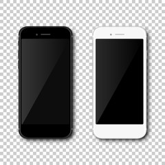 Wall Mural - realistic black and white mobil phone smartphone on isolated background. vector illustration