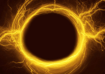 Wall Mural - golden plasma lightning frame with copy space