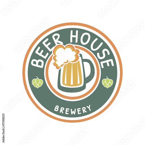 Vector Logo Design Template For Beer House Pub Or Brewing Company In Green And Orange Colors Logotype In The Form Of A Circle With A Cold Beer Eps10 Creative Beer Icon