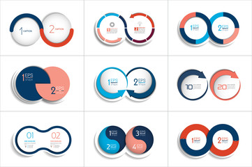 mega set of two elements, steps chart, diagram, scheme. circle, round design.