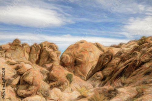 Colored Pencil Drawing Rocks Mountains And Sky At Alabama Hills