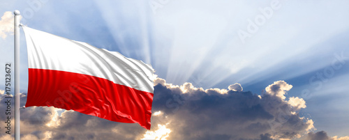Fototapety ekskluzywne  polska-flaga-na-niebieskim-niebie-ilustracja-3d
