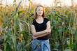 © sergeyzapotylok - Outdoors lifestyle portrait of young adorable fresh looking redhead woman with freckles gorgeous extra long hair corn field sunny evening. Emotion and facial expression concept.