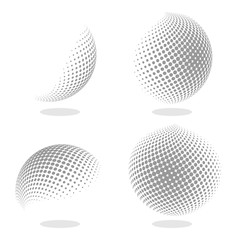 Wall Mural - Abstract Globe Dotted Sphere. 3d Halftone Effect Vector Background. Black and White Set of Vector Illustration.