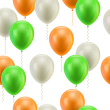 Colored Balloons White Background Seamless. Colorful Balloons On A White Background Seamless On The Day Of St. Patrick. Gasbags Template As A Vector Illustration