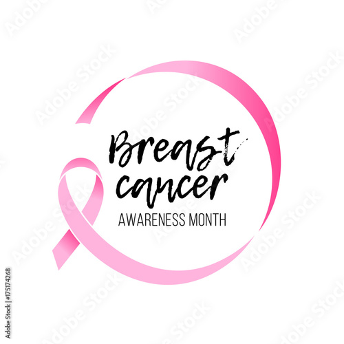 Fotomural Breast cancer awareness month round emblem with hand drawn lettering