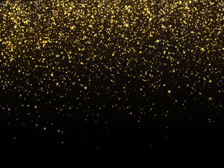 Poster - Golden rain isolated on black background. Vector gold grain texture celebratory wallpaper