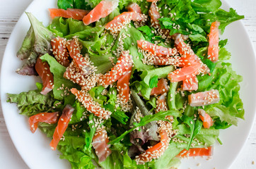 Wall Mural - Leaf vegetable salad with smoked salmon