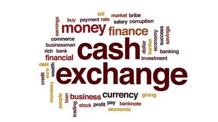 Poster - Cash exchange animated word cloud, text design animation.