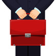 Man holding red budget briefcase on vector illustration