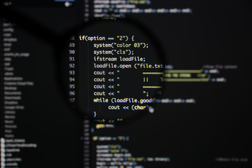 Wall Mural - real c / c++ code developing screen. programing workflow abstract algorithm concept. lines of c / c+