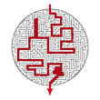 Complex maze puzzle game (high level of difficulty). Black and white labyrinth business concept. Circle as labyrinth