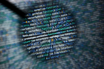 Wall Mural - real java script code developing screen. programing workflow abstract algorithm concept. closeup of 