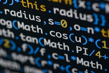 Wall Mural - real java script code developing screen. programing workflow abstract algorithm concept. closeup of 