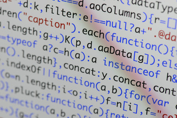 Wall Mural - real java script code developing screen. programing workflow abstract algorithm concept. closeup of 