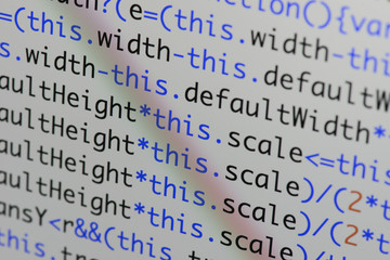 Wall Mural - real java script code developing screen. programing workflow abstract algorithm concept. closeup of 