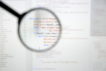 Wall Mural - real php code developing screen. programing workflow abstract algorithm concept. lines of php code v