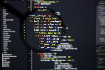 Wall Mural - real python code developing screen. programing workflow abstract algorithm concept. lines of python 