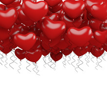 Red Party Balloons In Heart Shape Isolated On White Background. 3d Render