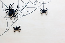 Halloween Holiday Background With Spiders And Web