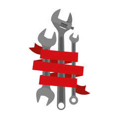 Canvas Print - spanner tools with decorative red ribbon around in colorful silhouette