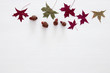 top view image of autumn leaves over wooden white background