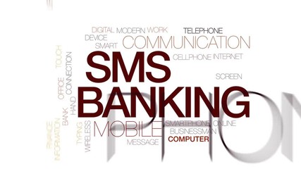 Poster - SMS banking animated word cloud, text design animation. Kinetic typography.