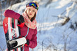 © ZoomTeam - Sport woman  snowboarder on snow background