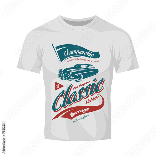 Download Vintage Vehicle Vector Logo Isolated On White T Shirt Mock Up Premium Quality Old Classic Car Logotype Tee Shirt Emblem Illustration Los Angeles California Street Wear Retro Tee Print Design Stock Vector Adobe