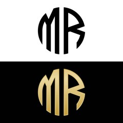 Wall Mural - mr initial logo circle shape vector black and gold