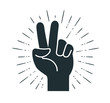 Victory, gesture hand. Two fingers raised up. Peace, freedom sign or icon. Vector illustration