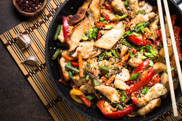 Wall Mural - Chicken stir fry with   vegetables.