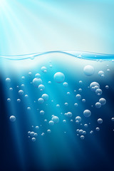 Wall Mural - ocean scene with bubbles underwater